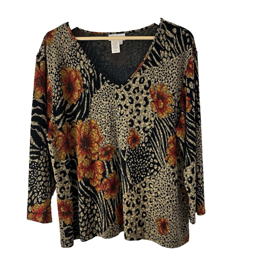 Coldwater Creek Blouse Womens XXL Animal Print Floral Tropical Vintageā Stretch